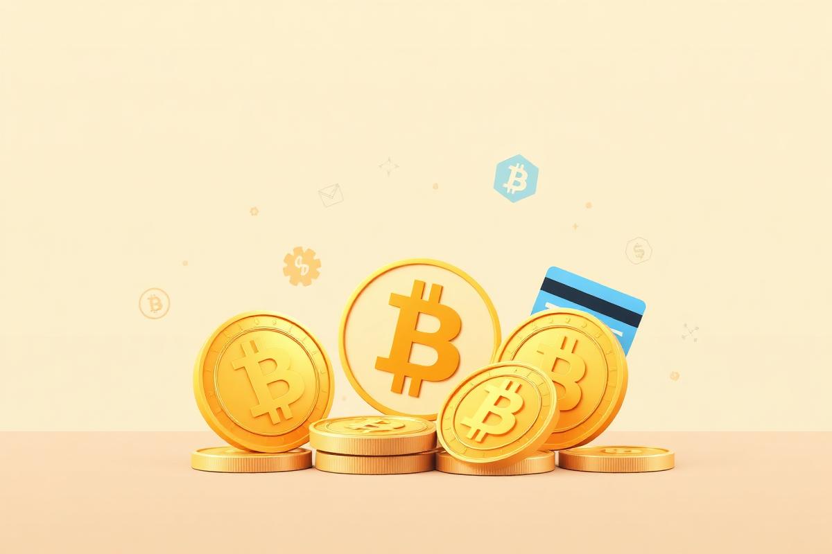 Monedas de Bitcoin y tarjeta bancaria representando pagos en un casino online sin licencia